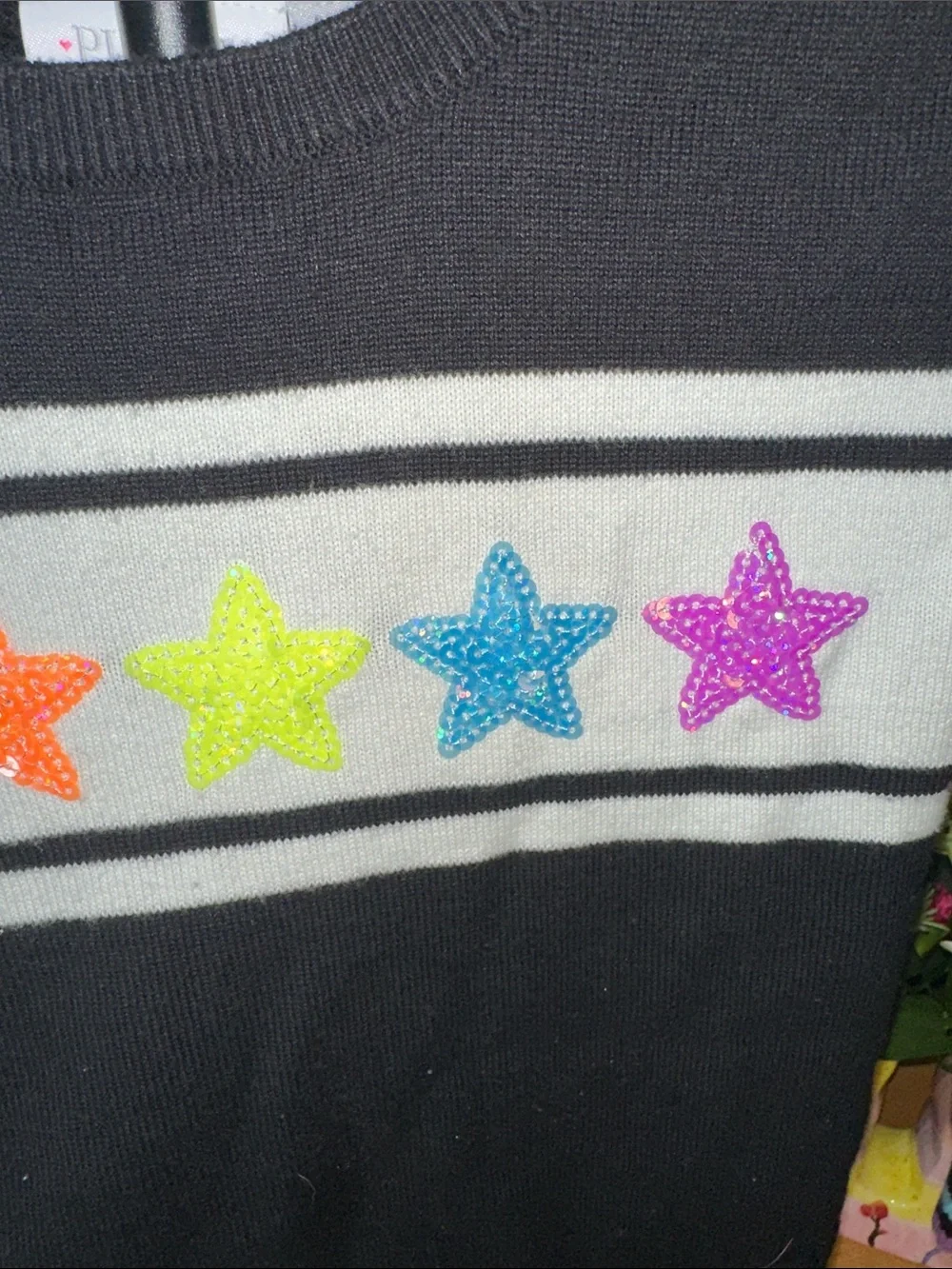 🎉The Children's Place Black Sweater with Rainbow Star Accents S(5/6) B224